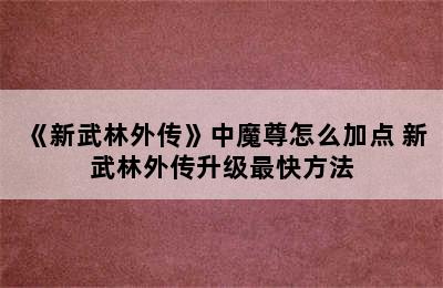 《新武林外传》中魔尊怎么加点 新武林外传升级最快方法